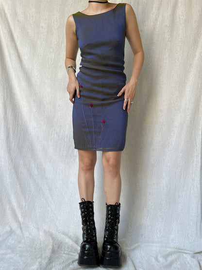Vintage 90s Formal Prom Purple & Green Iridescent Dress
