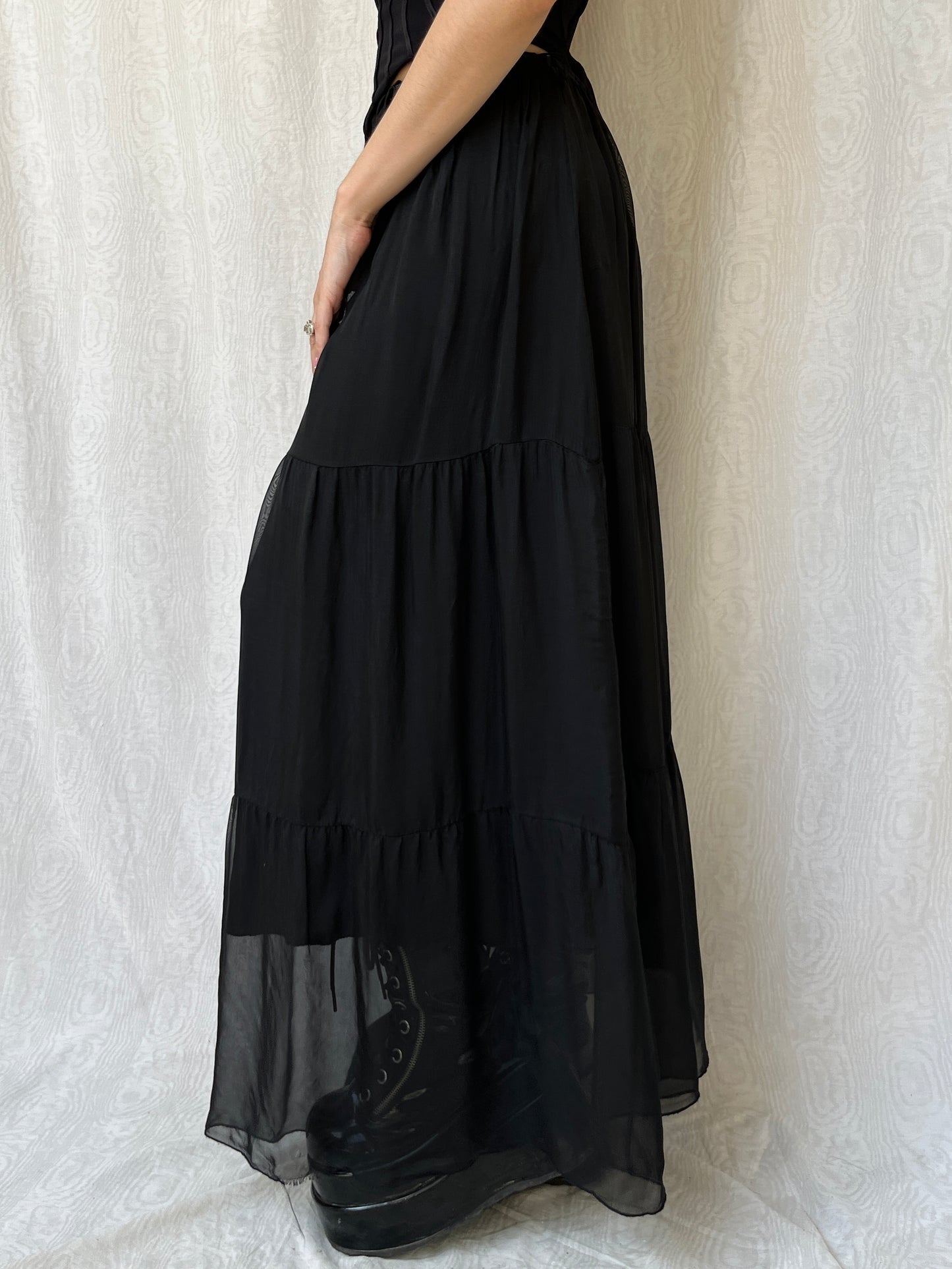 Vintage 00s Goth Tiered Maxi Skirt (XS/S)
