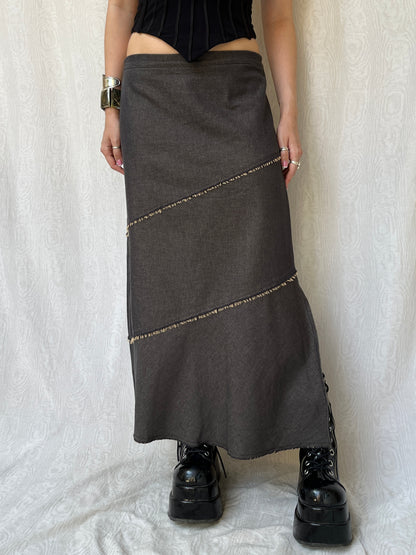 Vintage 00s Rave Smokey Wash Denim Maxi Skirt (M)