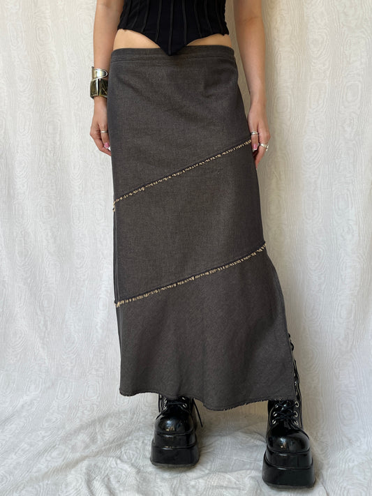 Vintage 00s Rave Smokey Wash Denim Maxi Skirt (M)