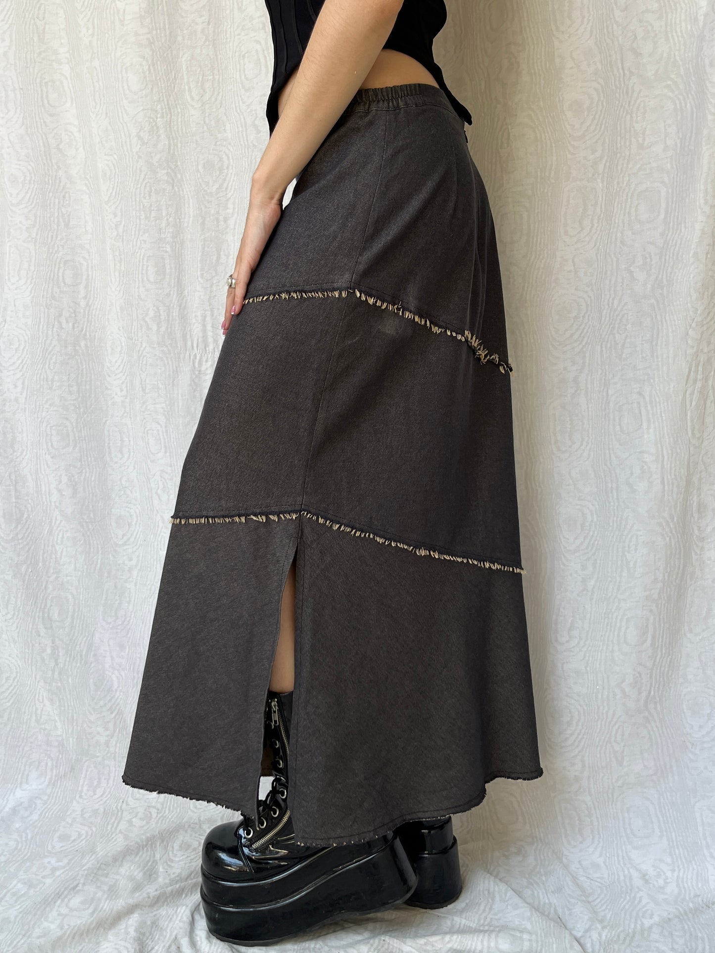 Vintage 00s Rave Smokey Wash Denim Maxi Skirt (M)