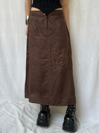 Vintage 00s Boho Brown Maxi Skirt (M/L)