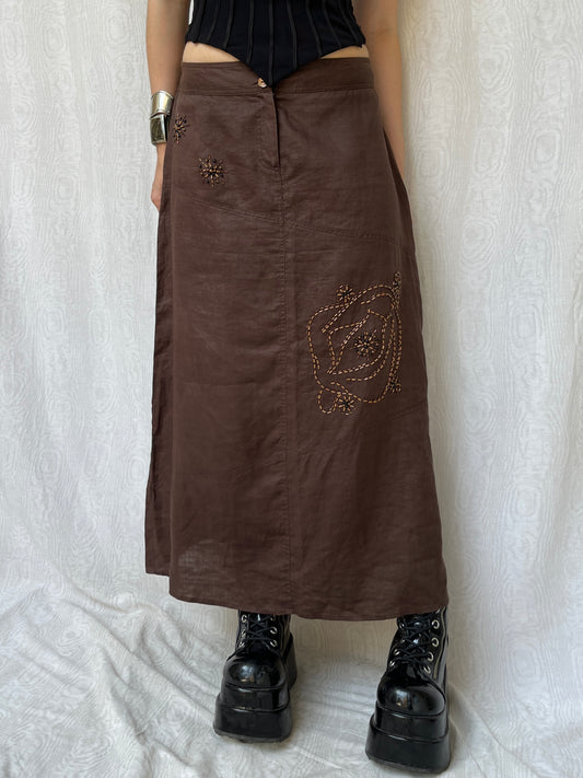 Vintage 00s Boho Brown Maxi Skirt (M/L)