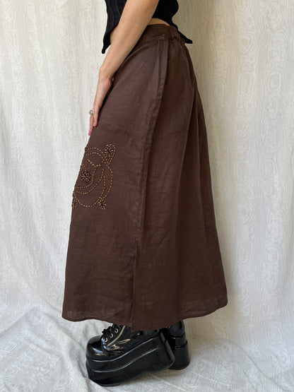 Vintage 00s Boho Brown Maxi Skirt (M/L)