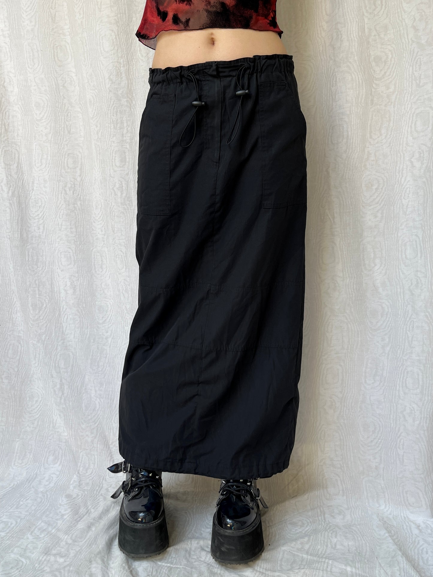 Vintage 00s Rave Black Parachute Maxi Skirt (S/M)