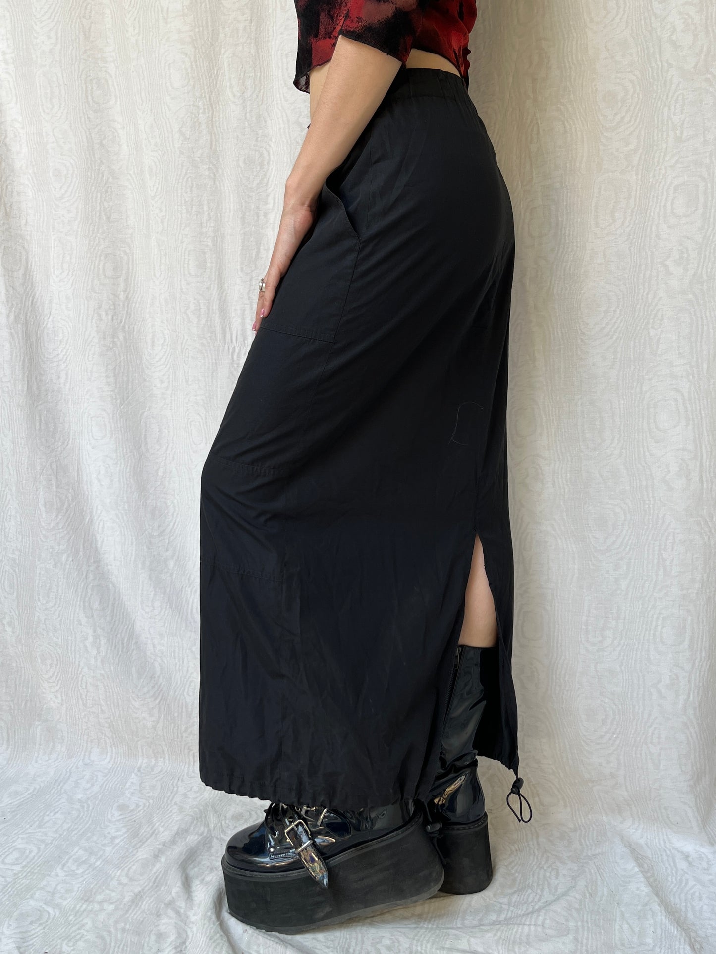 Vintage 00s Rave Black Parachute Maxi Skirt (S/M)