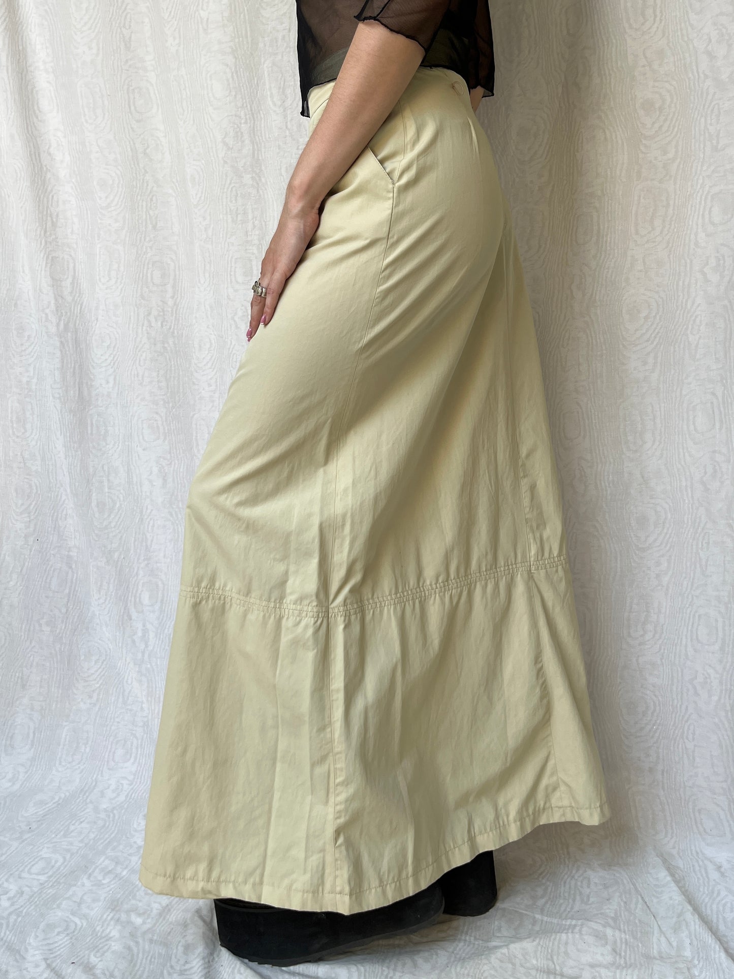 Vintage 00s Rave Beige Maxi Skirt (XS)