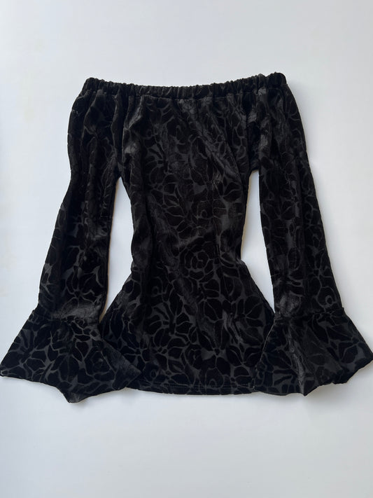 Vintage 00s Witchy Black Off-Shoulder Bell Sleeve Top (M)