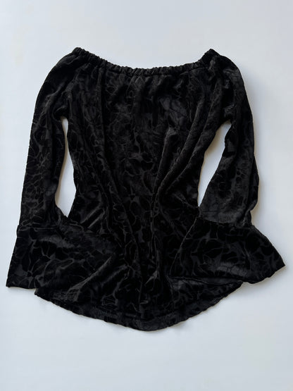 Vintage 00s Witchy Black Off-Shoulder Bell Sleeve Top (M)