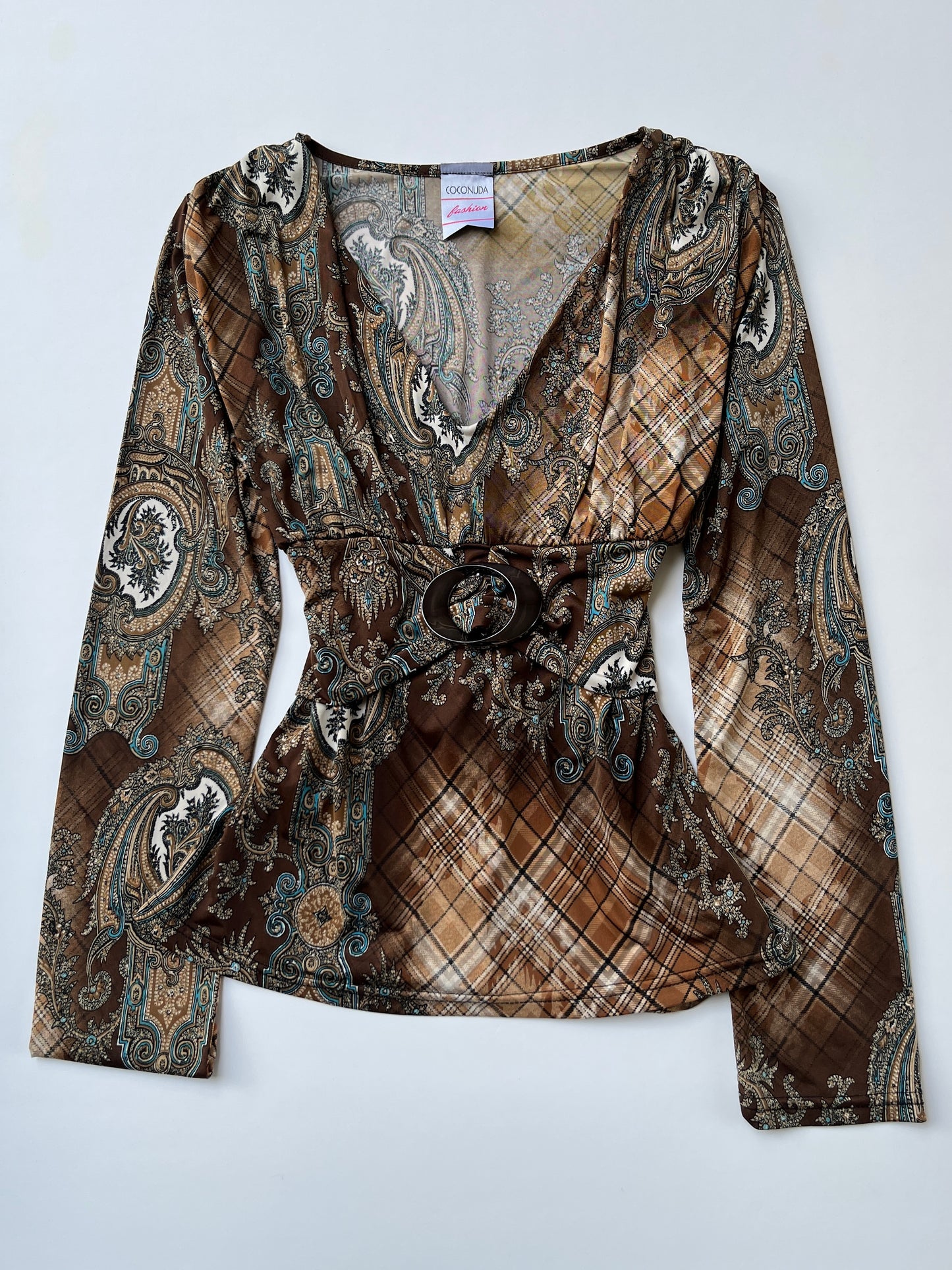 Vintage 00s Boho Graphic Empire Waist Top (M)