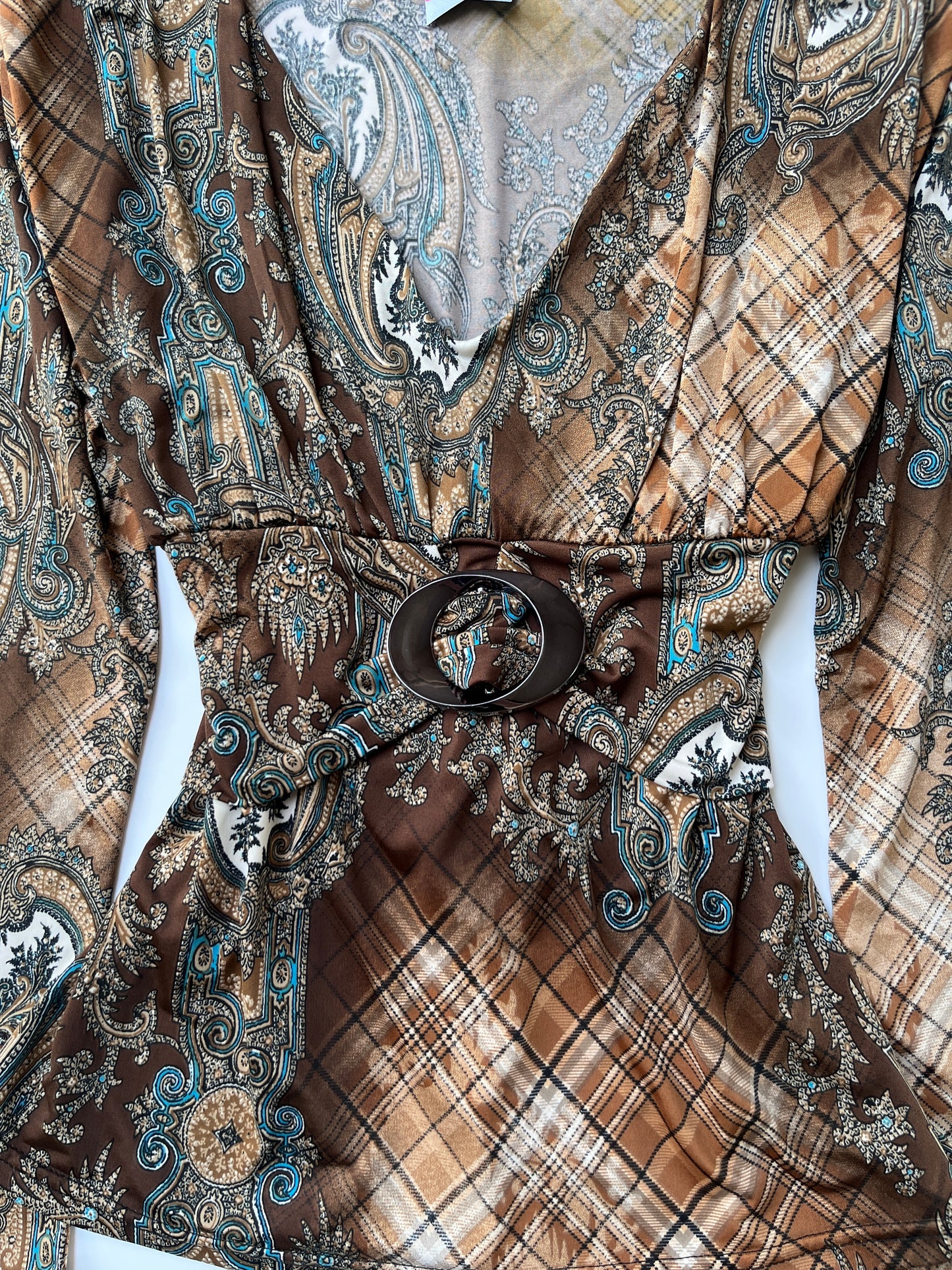 Vintage 00s Boho Graphic Empire Waist Top (M)