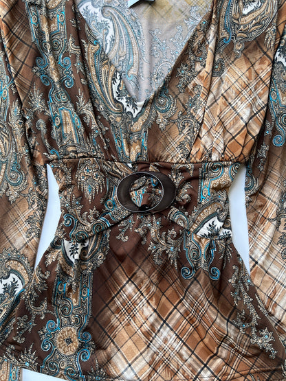 Vintage 00s Boho Graphic Empire Waist Top (M)