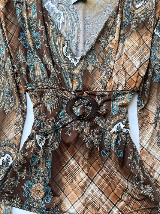 Vintage 00s Boho Graphic Empire Waist Top (M)