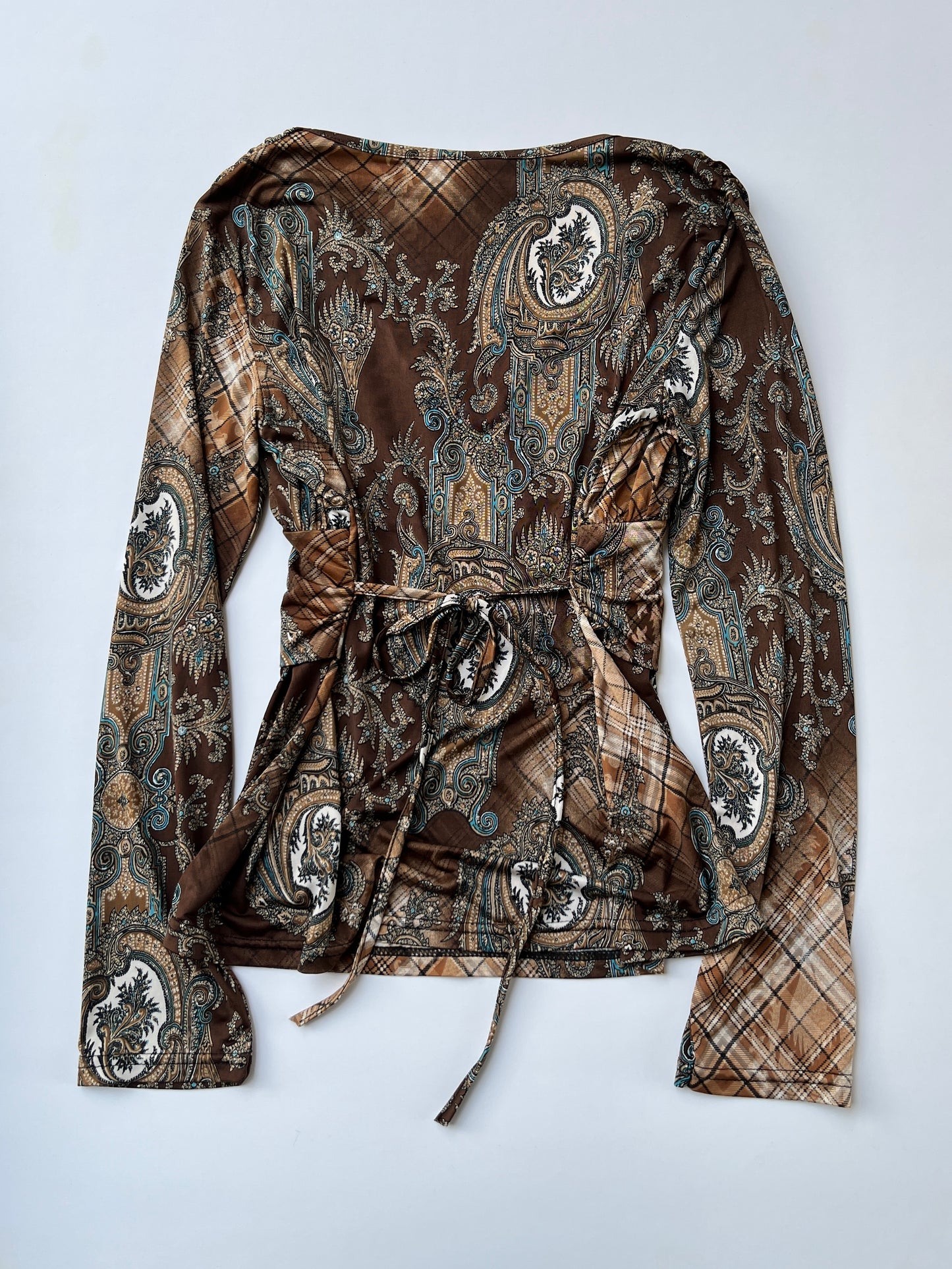 Vintage 00s Boho Graphic Empire Waist Top (M)