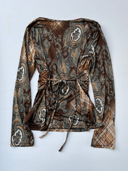 Vintage 00s Boho Graphic Empire Waist Top (M)