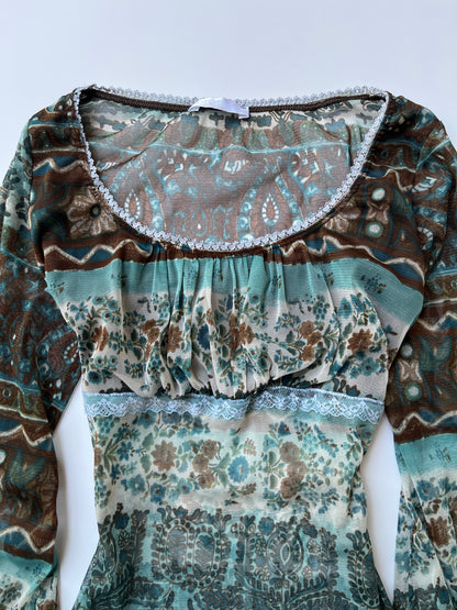 Vintage 00s Boho Fairy Graphic Long Sleeve Top (L)