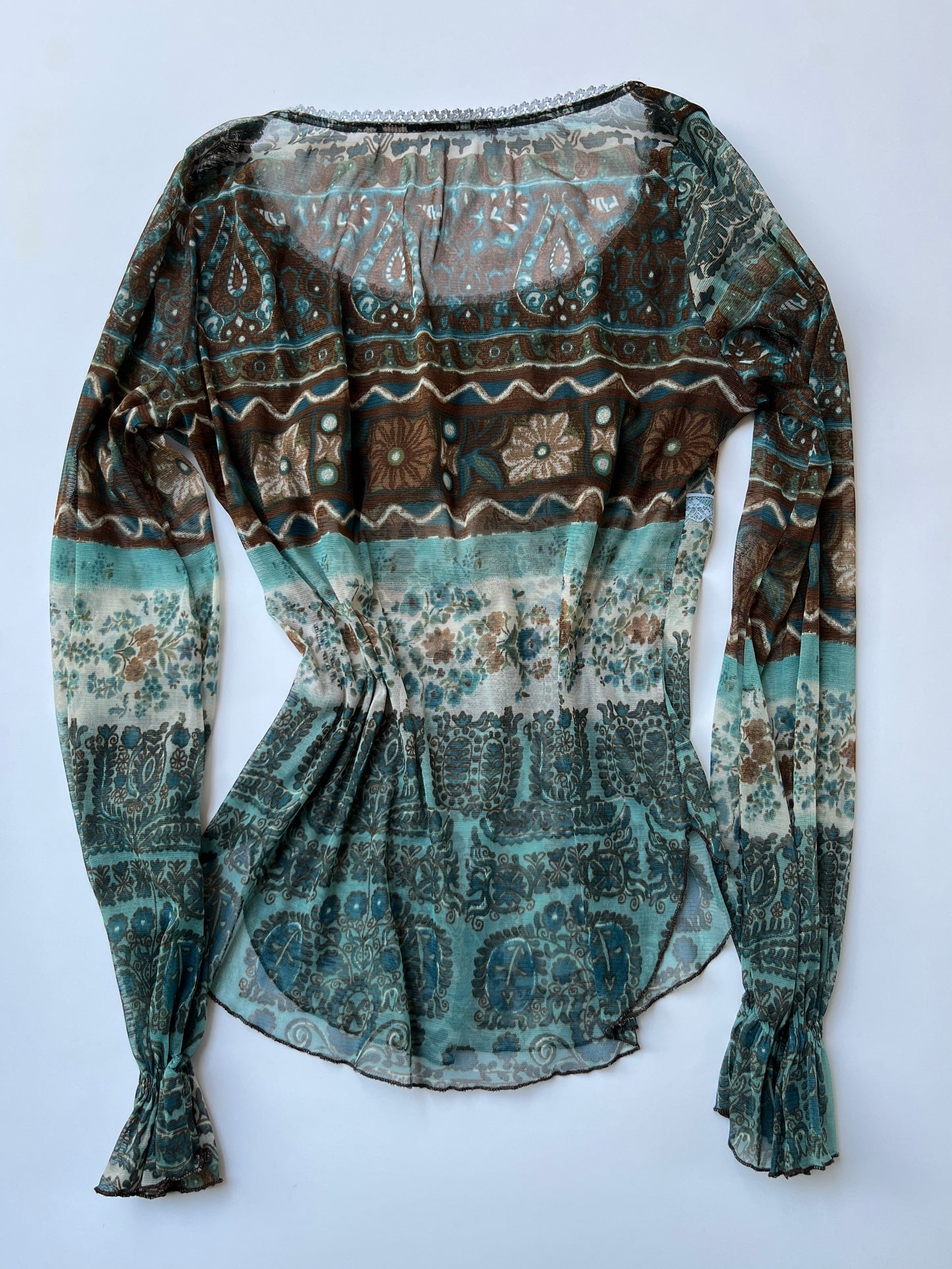 Vintage 00s Boho Fairy Graphic Long Sleeve Top (L)