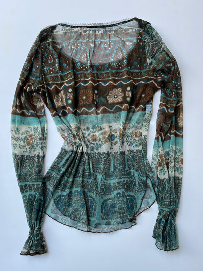 Vintage 00s Boho Fairy Graphic Long Sleeve Top (L)
