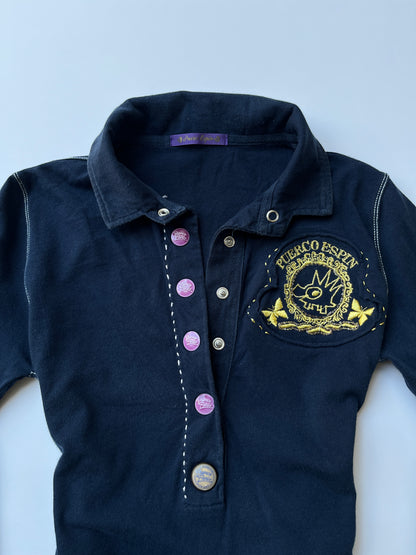 Vintage 00s Preppy Navy Long Sleeve Polo Top (S)