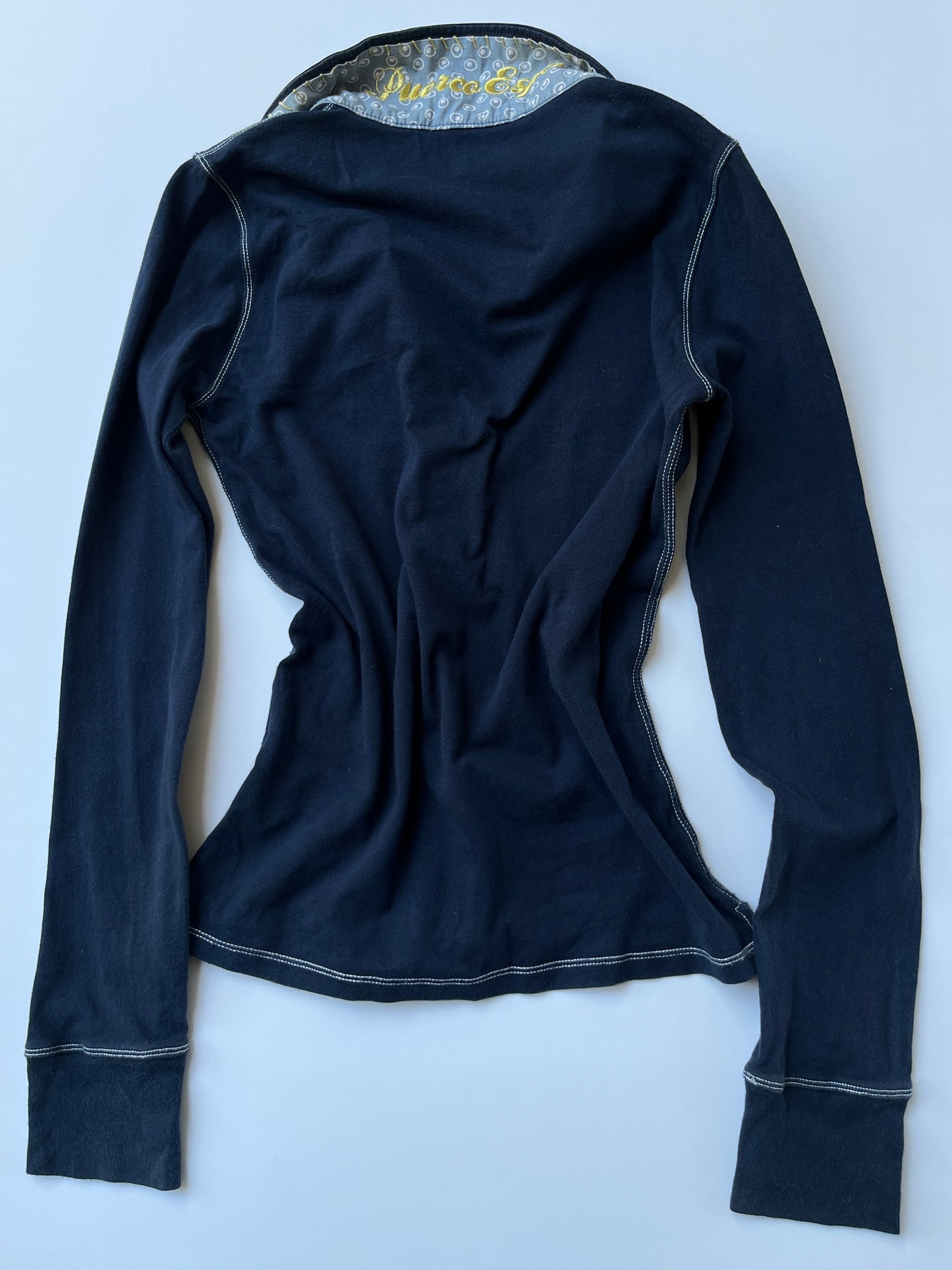 Vintage 00s Preppy Navy Long Sleeve Polo Top (S)