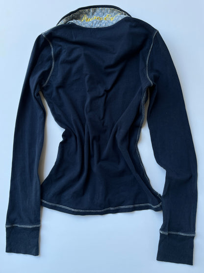 Vintage 00s Preppy Navy Long Sleeve Polo Top (S)