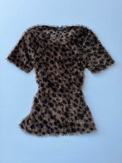 Vintage 00s Eclectic Fuzzy Cheetah Print Top (S)