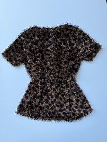 Vintage 00s Eclectic Fuzzy Cheetah Print Top (S)