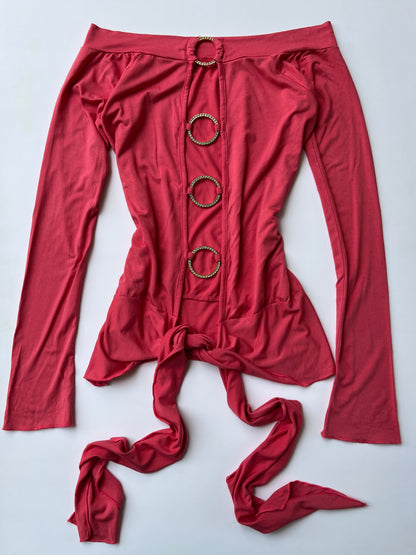 Vintage 00s Clubwear Off-Shoulder Long Sleeve Top (S/M)