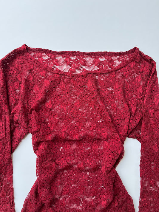 Vintage 00s Romantic Red Lace Top (M)