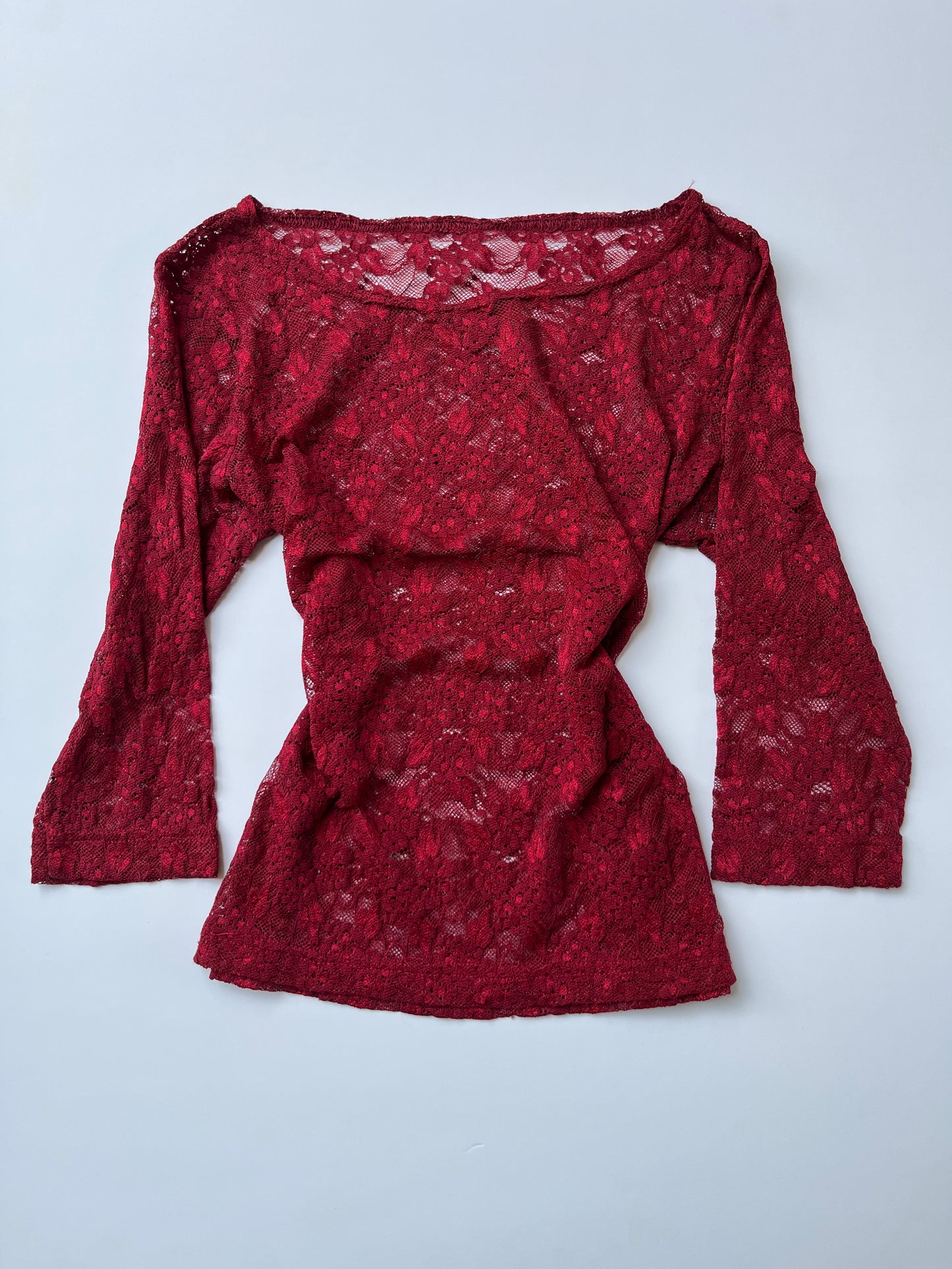 Vintage 00s Romantic Red Lace Top (M)