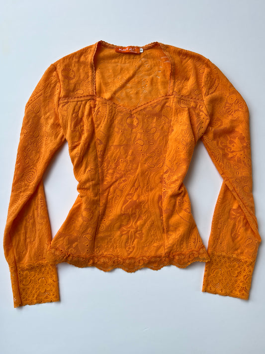 Vintage 00s Romantic Orange Corset Long Sleeve Top (S)