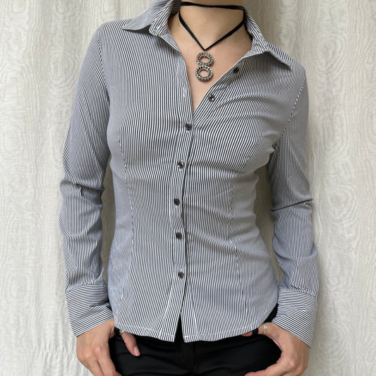 Vintage 00s Office Siren Striped Blouse (S)