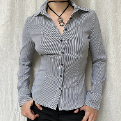 Vintage 00s Office Siren Striped Blouse (S)