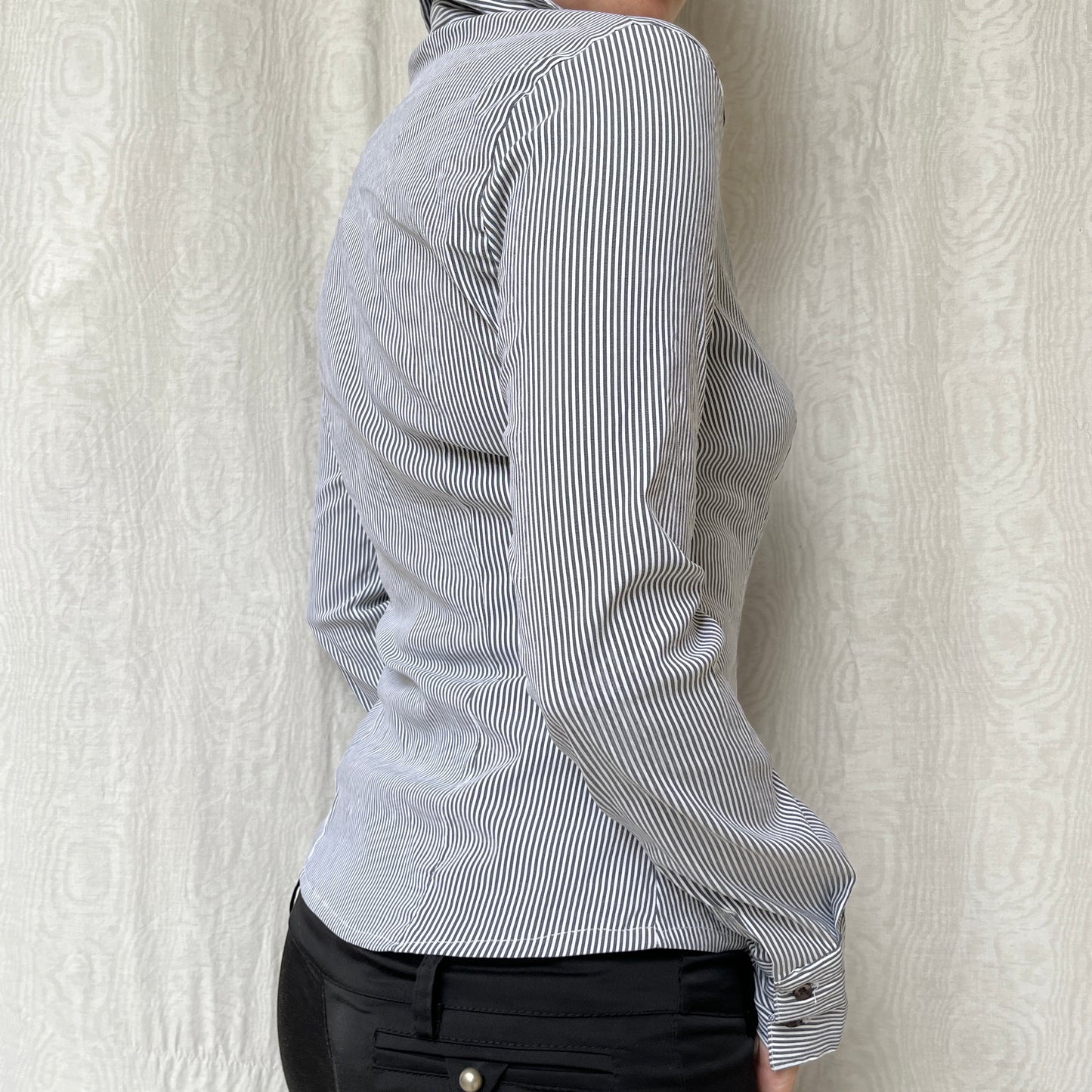 Vintage 00s Office Siren Striped Blouse (S)