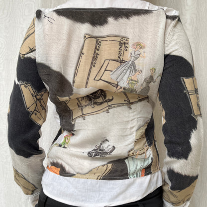 Vintage 00s Eclectic Graphic White Blouse (M)