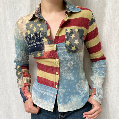 Vintage 00s Eclectic American Flag Ralph Lauren Blouse (S)