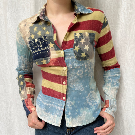 Vintage 00s Eclectic American Flag Ralph Lauren Blouse (S)