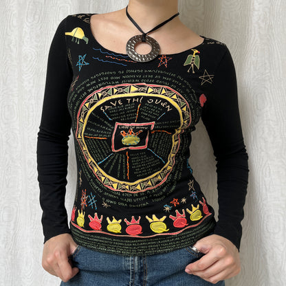 Vintage 00s Eclectic Graphic Rare Lonf Sleeve Top (S)