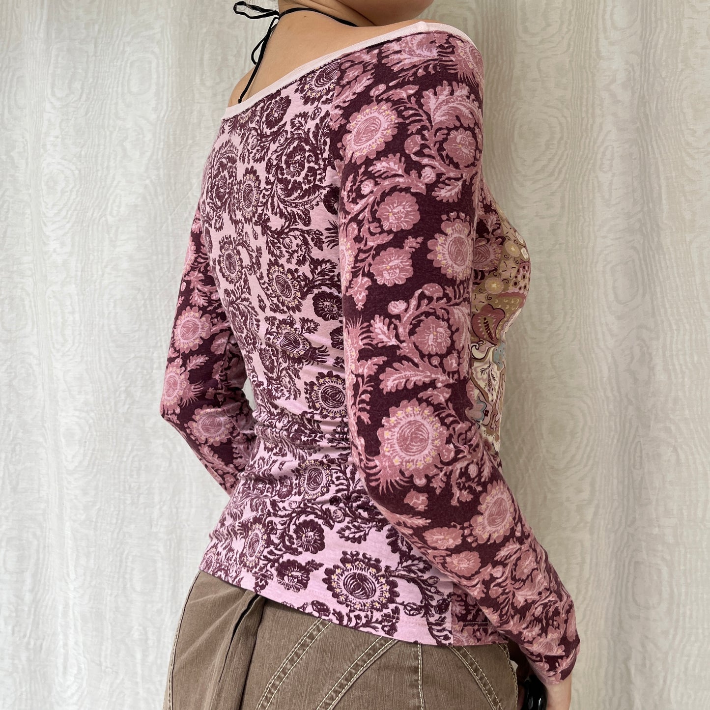 Vintage 00s Eclectic Boho Graphic Long Sleeve Top (S)