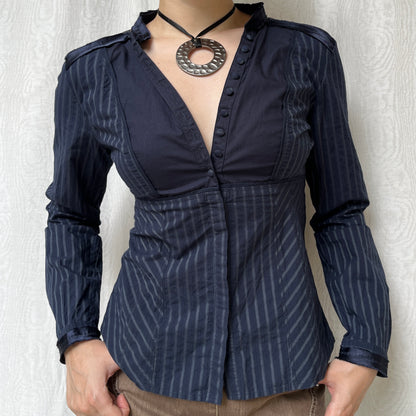Vintage 00s Office Siren Navy Blouse (S)