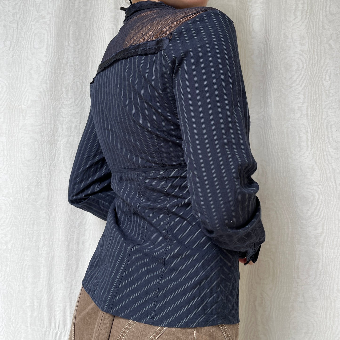 Vintage 00s Office Siren Navy Blouse (S)