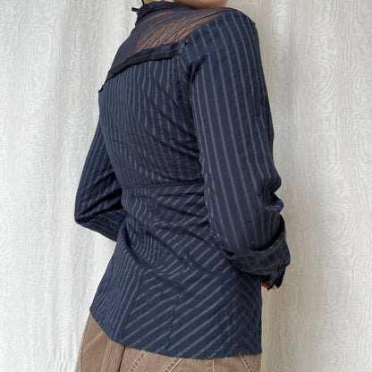 Vintage 00s Office Siren Navy Blouse (S)