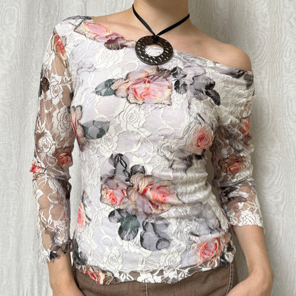 Vintage 00s Eclectic Lace 3/4 Top (M)