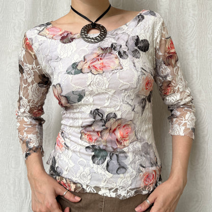 Vintage 00s Eclectic Lace 3/4 Top (M)