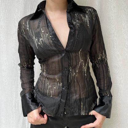 Vintage 00s Office Siren See-Through Blouse (S)