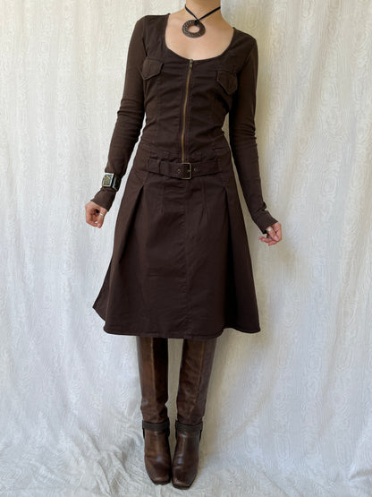 Vintage 00s Archive Cargo Brown Long Sleeve Dress (L)