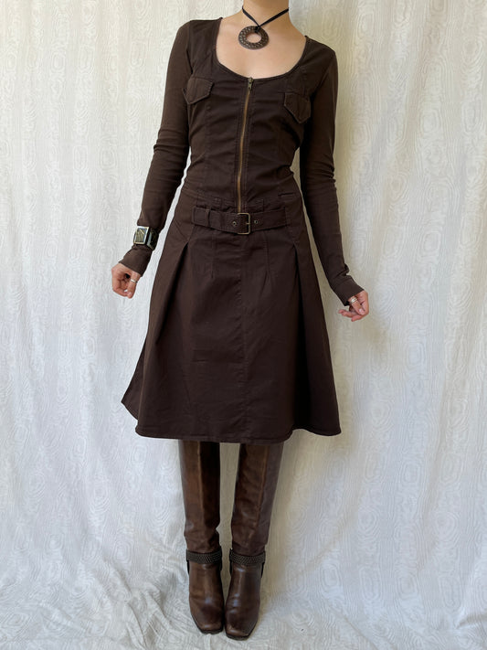 Vintage 00s Archive Cargo Brown Long Sleeve Dress (L)