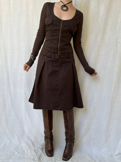 Vintage 00s Archive Cargo Brown Long Sleeve Dress (L)