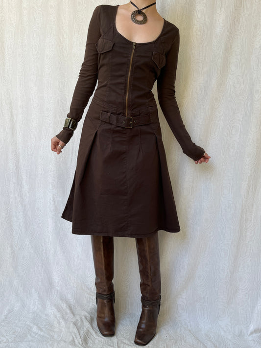 Vintage 00s Archive Cargo Brown Long Sleeve Dress (L)