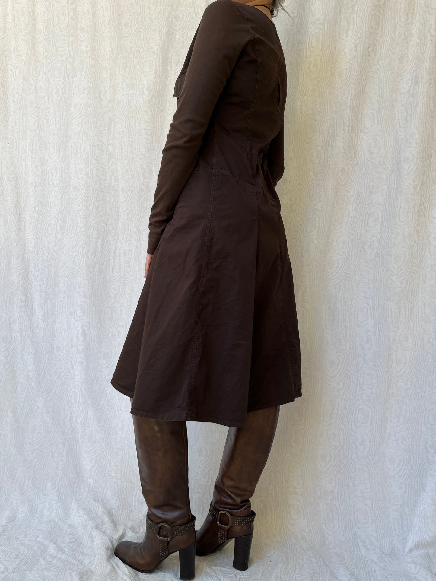 Vintage 00s Archive Cargo Brown Long Sleeve Dress (L)